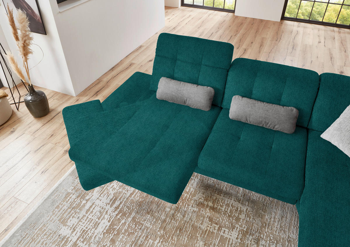 ECKSOFA in Flachgewebe Petrol  - Petrol/Schwarz, Design, Textil/Metall (309/190cm) - Beldomo Style