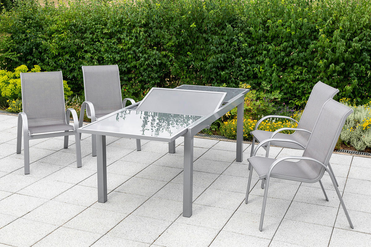 GARTENSET Aluminium  - Silberfarben/Braun, MODERN, Textil/Metall - Gardenson