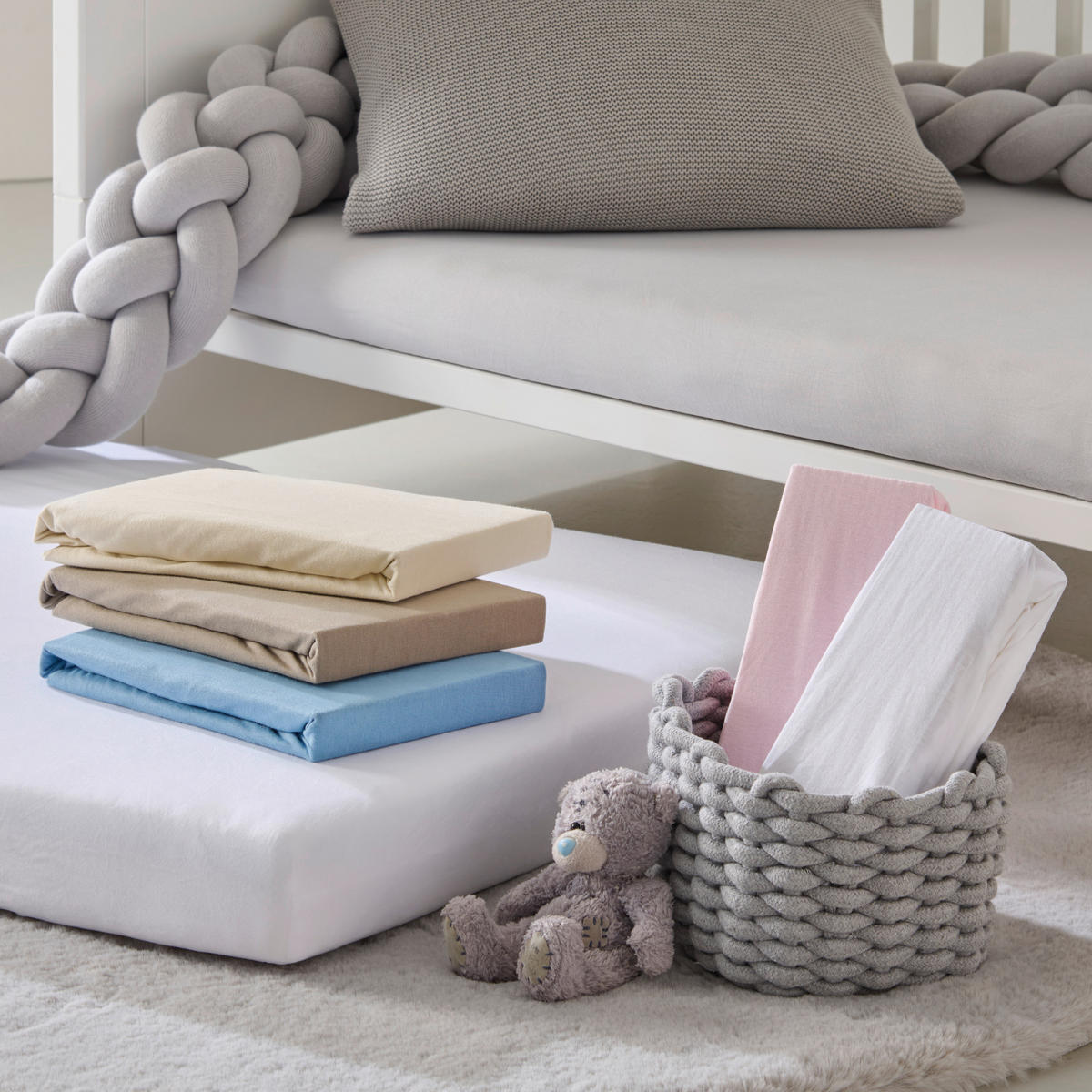 KINDERSPANNBETTTUCH 2er Set 60-70/120-140 cm   - Weiß/Hellblau, Basics, Textil (60-70/120-140cm) - My Baby Lou