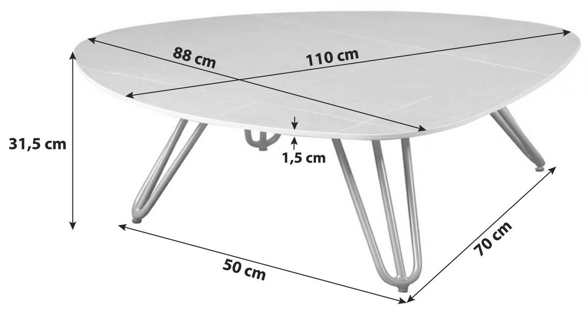 LOUNGETISCH 88/110/31,5 cm  - Weiß/Grau, MODERN, Metall (88/110/31,5cm) - Gardenson