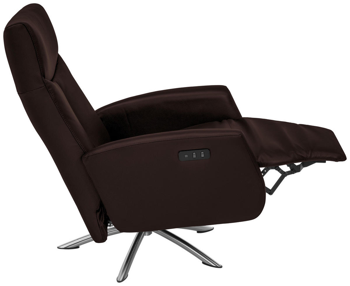 RELAXSESSEL in Leder Dunkelbraun  - Dunkelbraun/Silberfarben, Design, Leder/Metall (73/105/82cm) - Welnova
