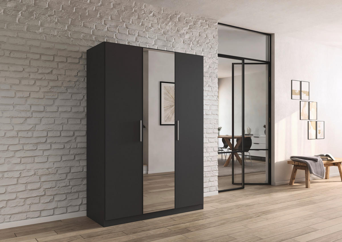 DREHTÜRENSCHRANK 135/197/54 cm,  in Grau, 3-türig  - Alufarben/Grau, KONVENTIONELL, Glas/Holzwerkstoff (135/197/54cm) - home24