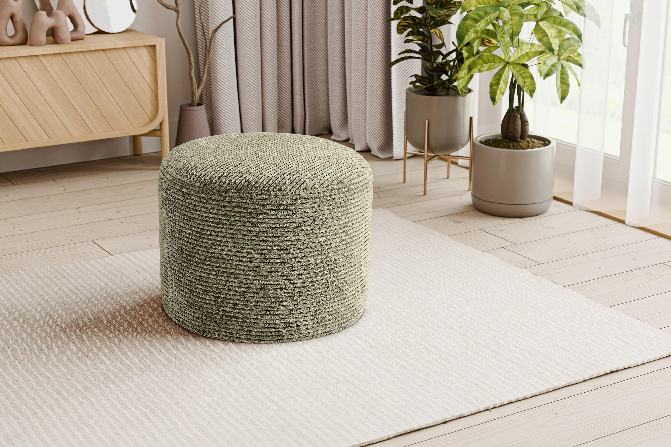 HOCKER KOLO Cord Khaki  - Khaki/Schwarz, Basics, Kunststoff/Textil (51/41/51cm) - MID.YOU