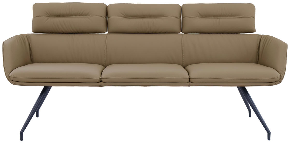 SITZBANK 200/91/70 cm Echtleder Schwarz, Taupe  - Taupe/Schwarz, Design, Leder/Metall (200/91/70cm) - Dieter Knoll