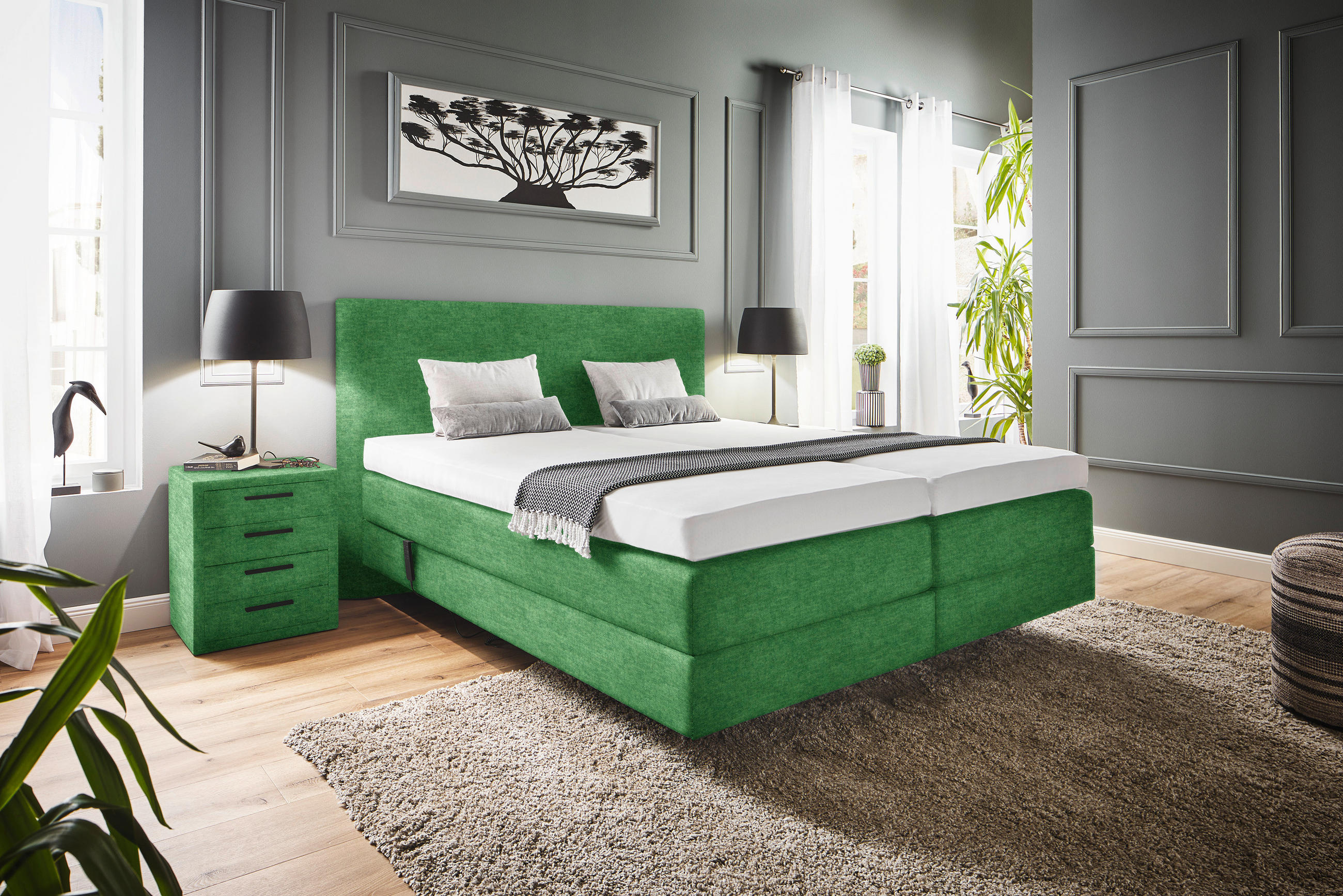 BOXSPRINGBETT 200/200 cm  in Grün  - Grün, KONVENTIONELL, Holz/Textil (200/200cm) - Dieter Knoll