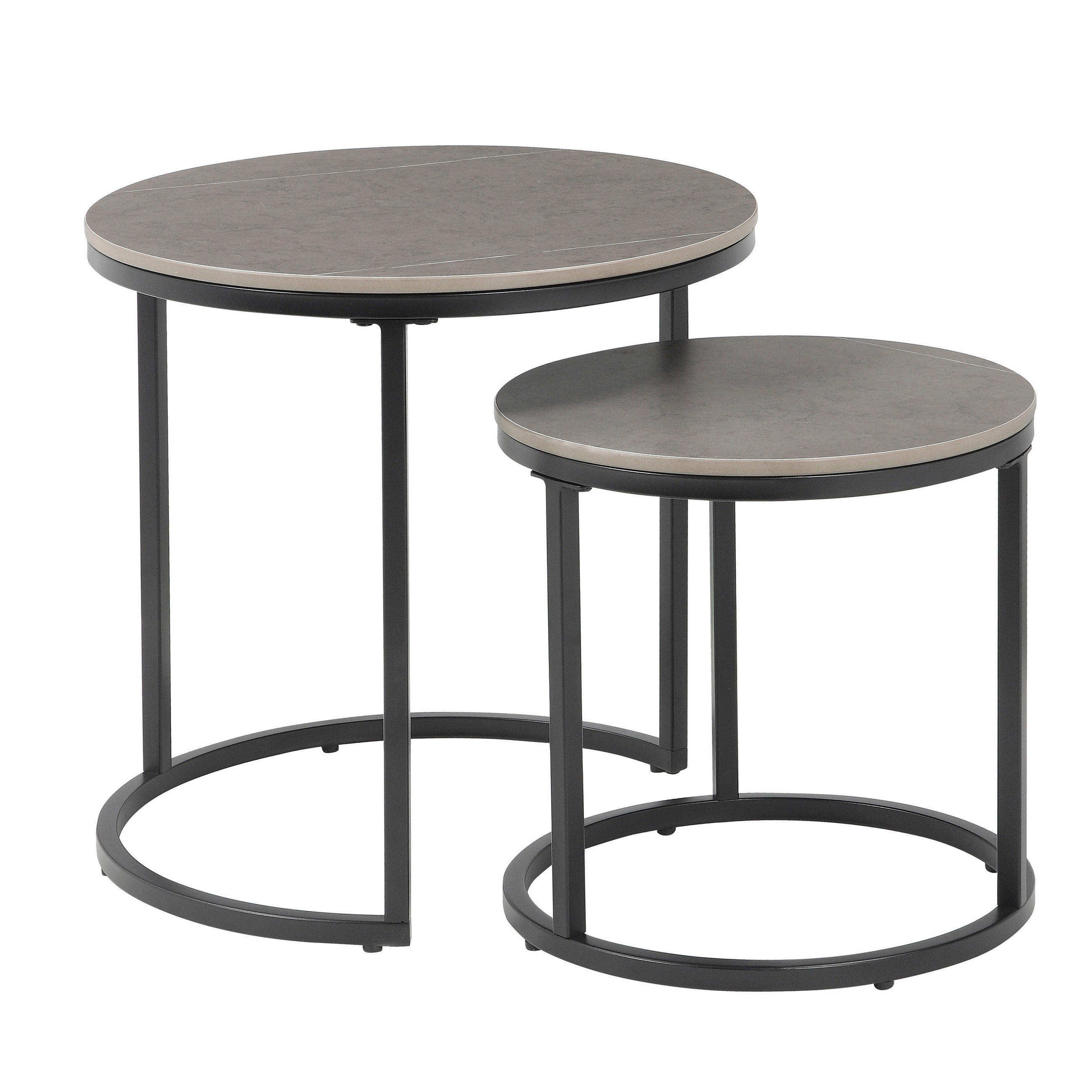 BEISTELLTISCHSET rund Grau, Schwarz  - Schwarz/Grau, Trend, Keramik/Metall (45/35/45/35/45/35cm) - Novel