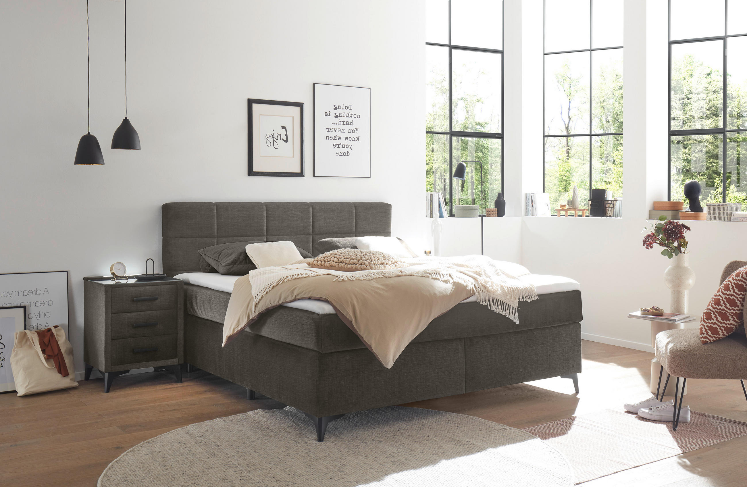 BOXSPRINGBETT 180/200 cm  in Anthrazit  - Anthrazit/Schwarz, Design, Holzwerkstoff/Kunststoff (180/200cm) - Xora