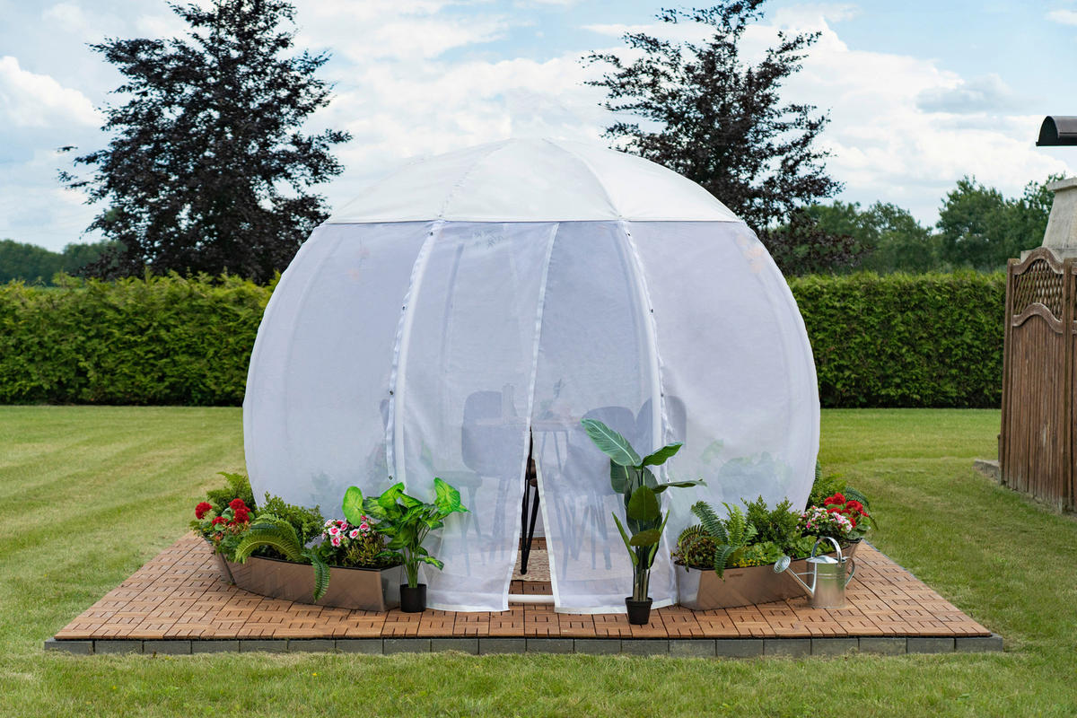 PAVILLON 303/230/303 cm Aluminium  - Silberfarben/Weiß, Basics, Textil/Metall (303/230/303cm)