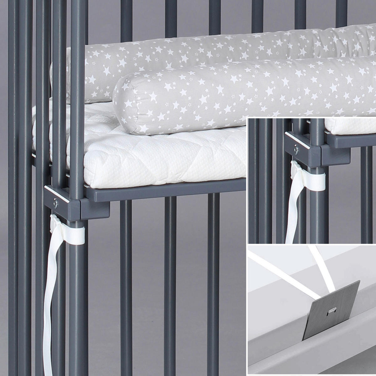 BEISTELLBETT Babybay Boxspring 96,5/54/96 cm  - Schieferfarben/Grau, Basics, Holz (96,5/54/96cm) - Babybay