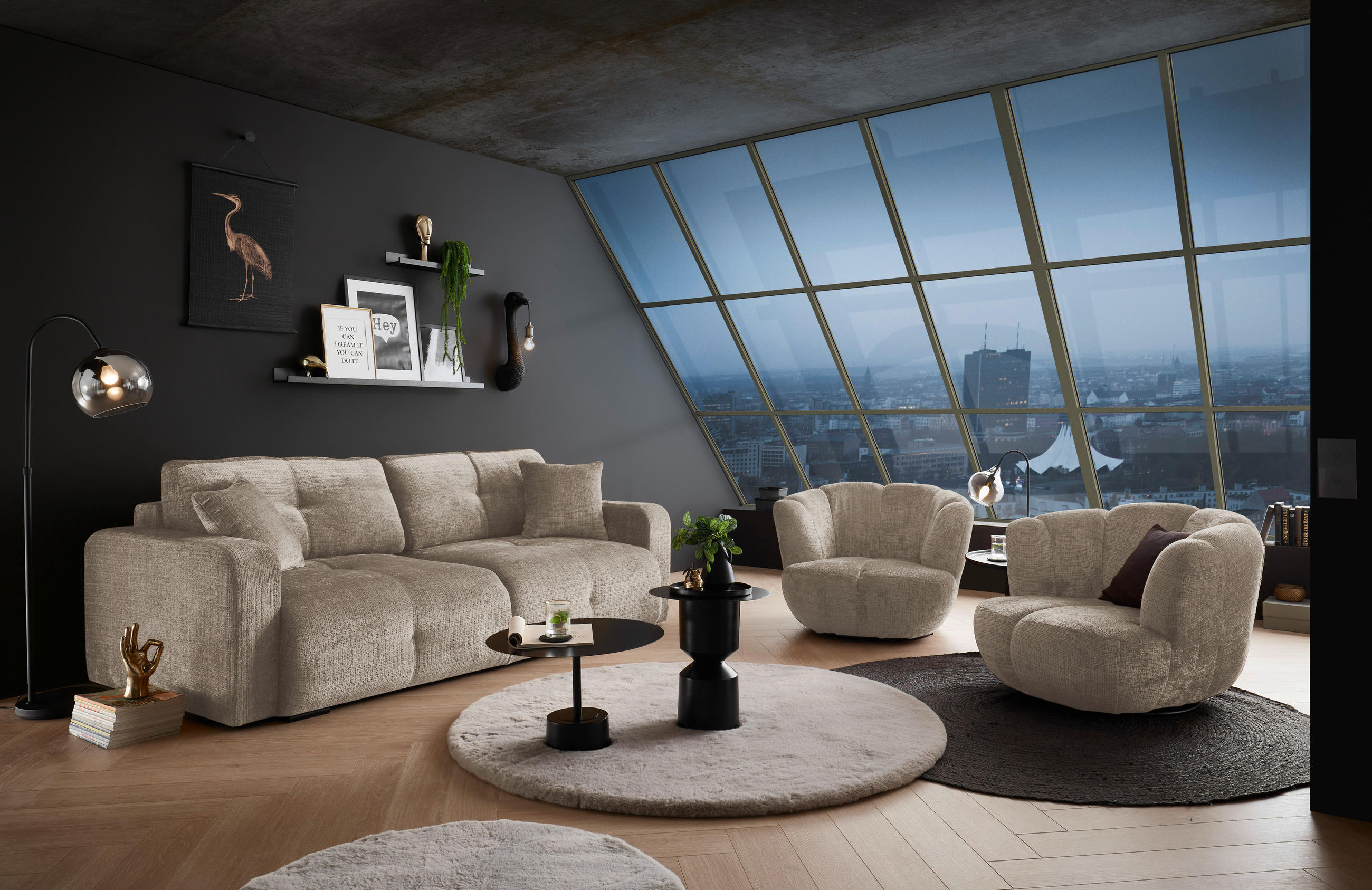 Thumbnail - Mid.you Sessel, Taupe, Textil, 101x69x107 cm, Made in EU, Sitzfläche 360° drehbar, Stühle