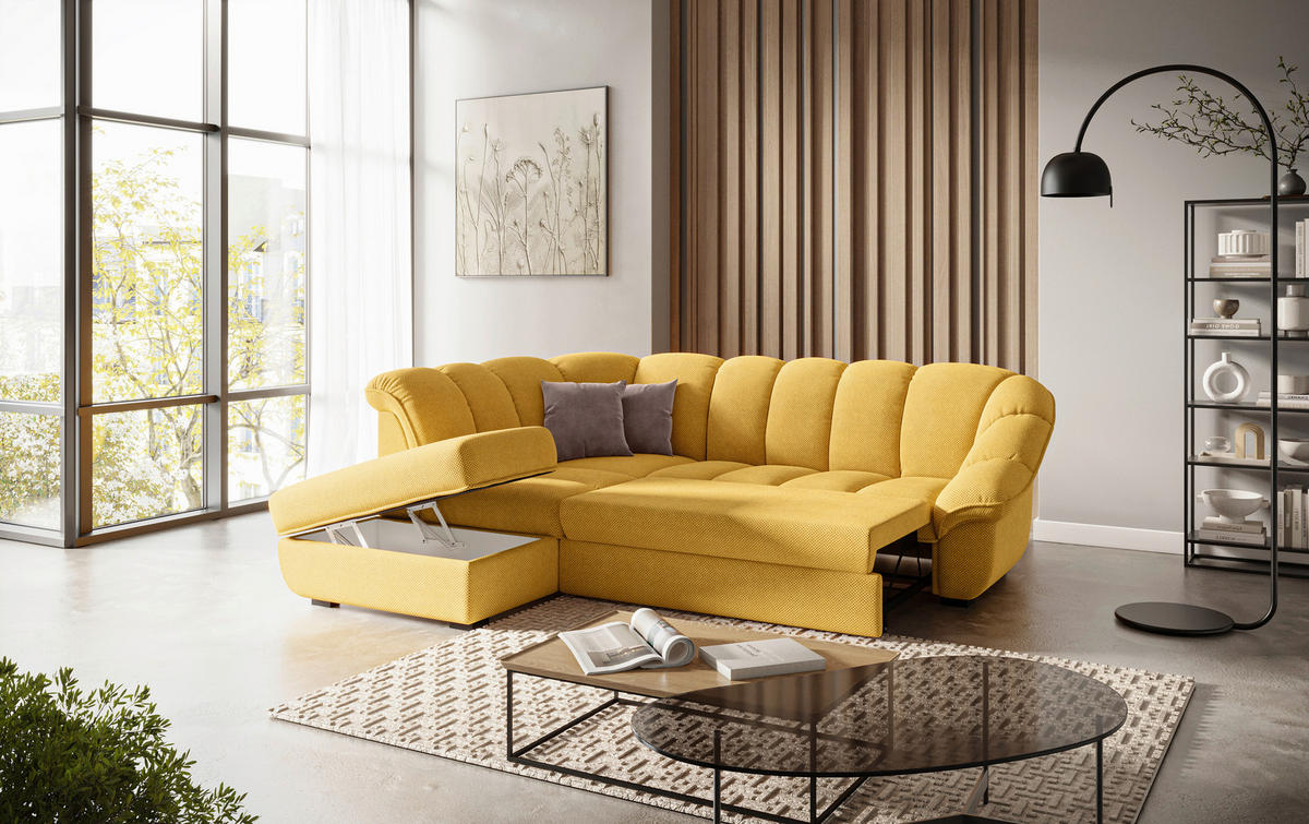 SEDACIA SÚPRAVA, textil, horčicovožltá - čierna/horčicovožltá, Modern, textil/plast (260/88/222cm) - Welnova