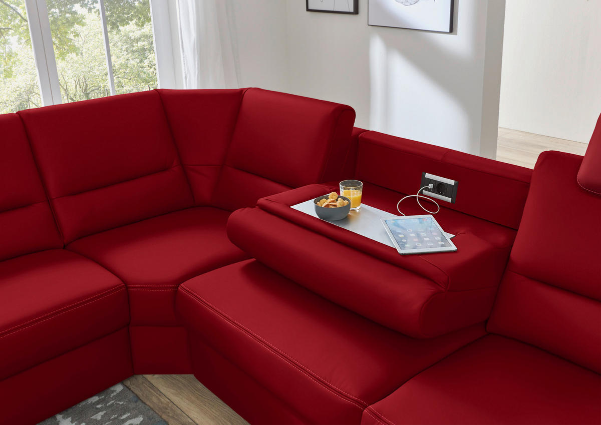 ECKSOFA in Echtleder Rot  - Beige/Rot, Design, Leder/Metall (249/288cm) - Beldomo Premium