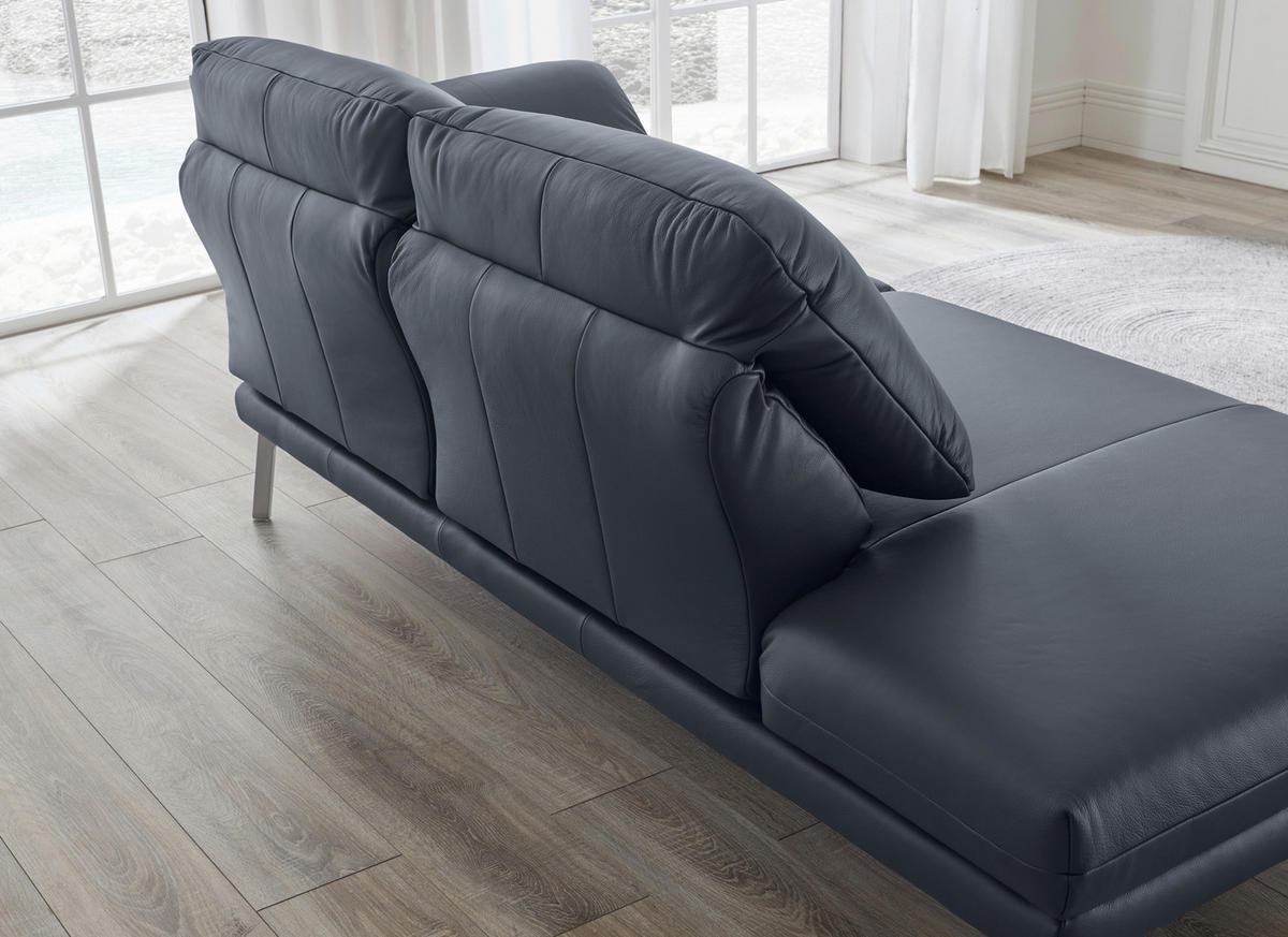 RÉCAMIERE Dunkelblau, Blaugrau Echtleder  - Chromfarben/Blaugrau, Design, Leder/Metall (209/85-109/95-16cm) - Dieter Knoll