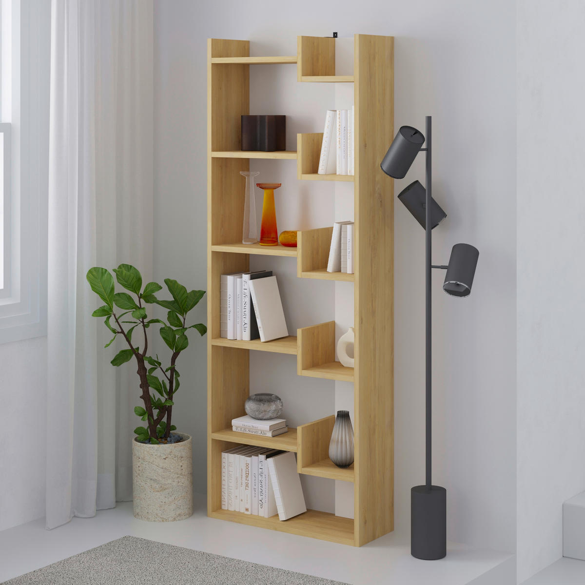 BÜCHERWAND  61/163/22 cm Weiss, Eichefarben  - Weiss/Eichefarben, Design, Holzwerkstoff (61/163/22cm) - Livetastic