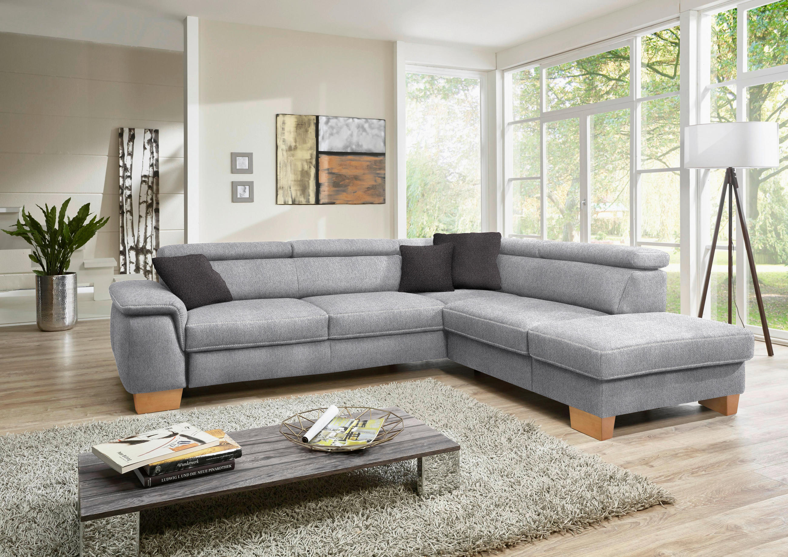 ECKSOFA  in Mikrofaser Hellgrau  273/226 cm  - Eichefarben/Beige, Natur, Holz/Textil (273/226cm) - Beldomo System