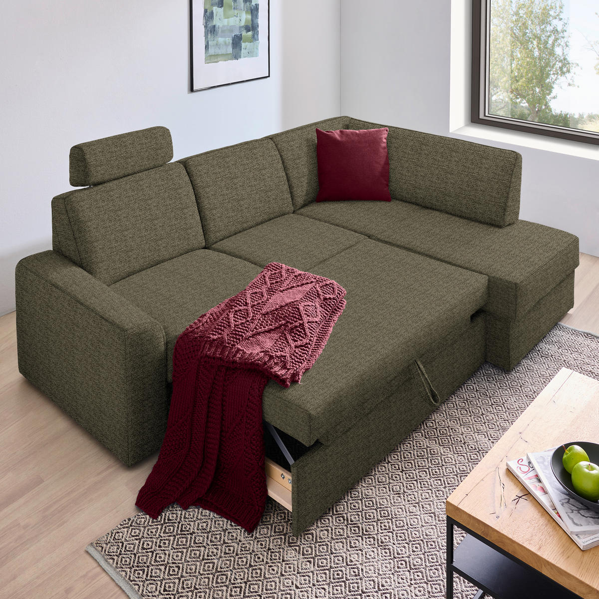 ECKSOFA in Webstoff Hellbraun  - Hellbraun/Schwarz, Konventionell, Kunststoff/Textil (224/165cm) - Xora