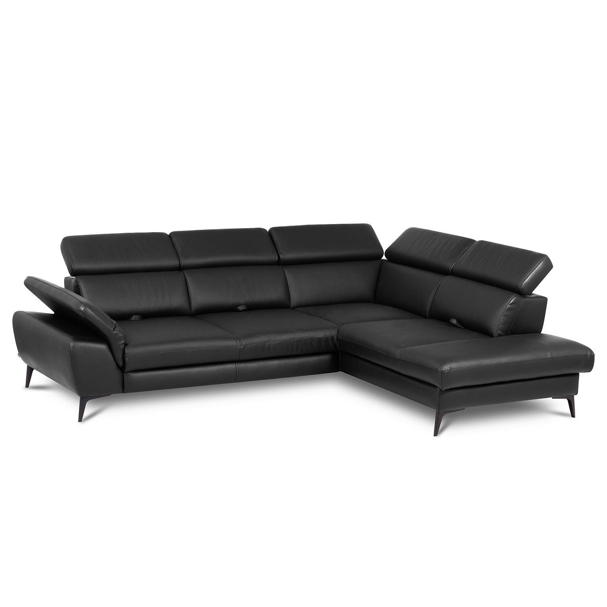 ECKSOFA Schwarz Echtleder Lederlook Bettkasten, Schlaffunktion, Rücken echt, Armteilverstellung, Kopfteilverstellung, Sitztiefenverstellung  - Schwarz, Design, Leder/Textil (274/220cm) - Livetastic