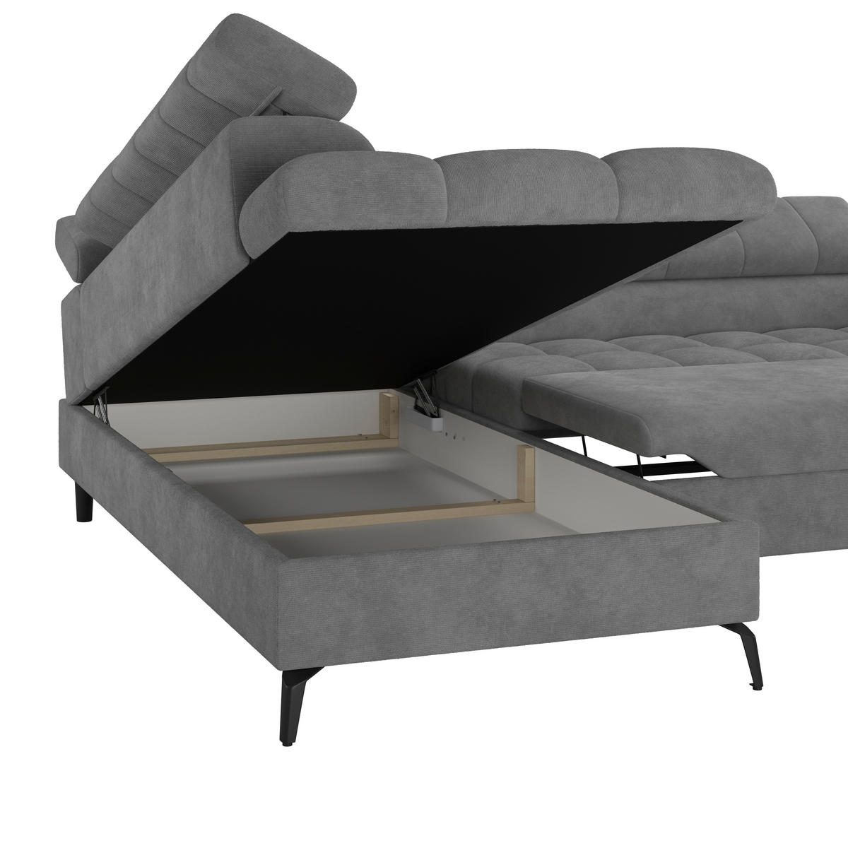 ECKSOFA Graublau  - Graublau/Schwarz, Trend, Kunststoff/Textil (203/261cm) - Livetastic