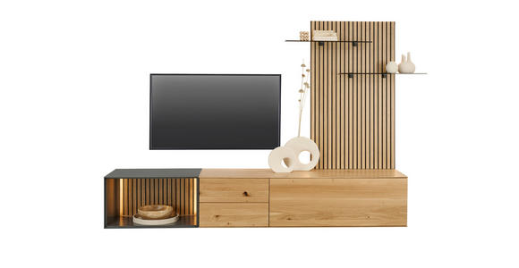 WOHNWAND 3-teilig  in Anthrazit, Eichefarben  261/160/50 cm  - Eichefarben/Anthrazit, Design, Glas/Holz (261/160/50cm) - Dieter Knoll