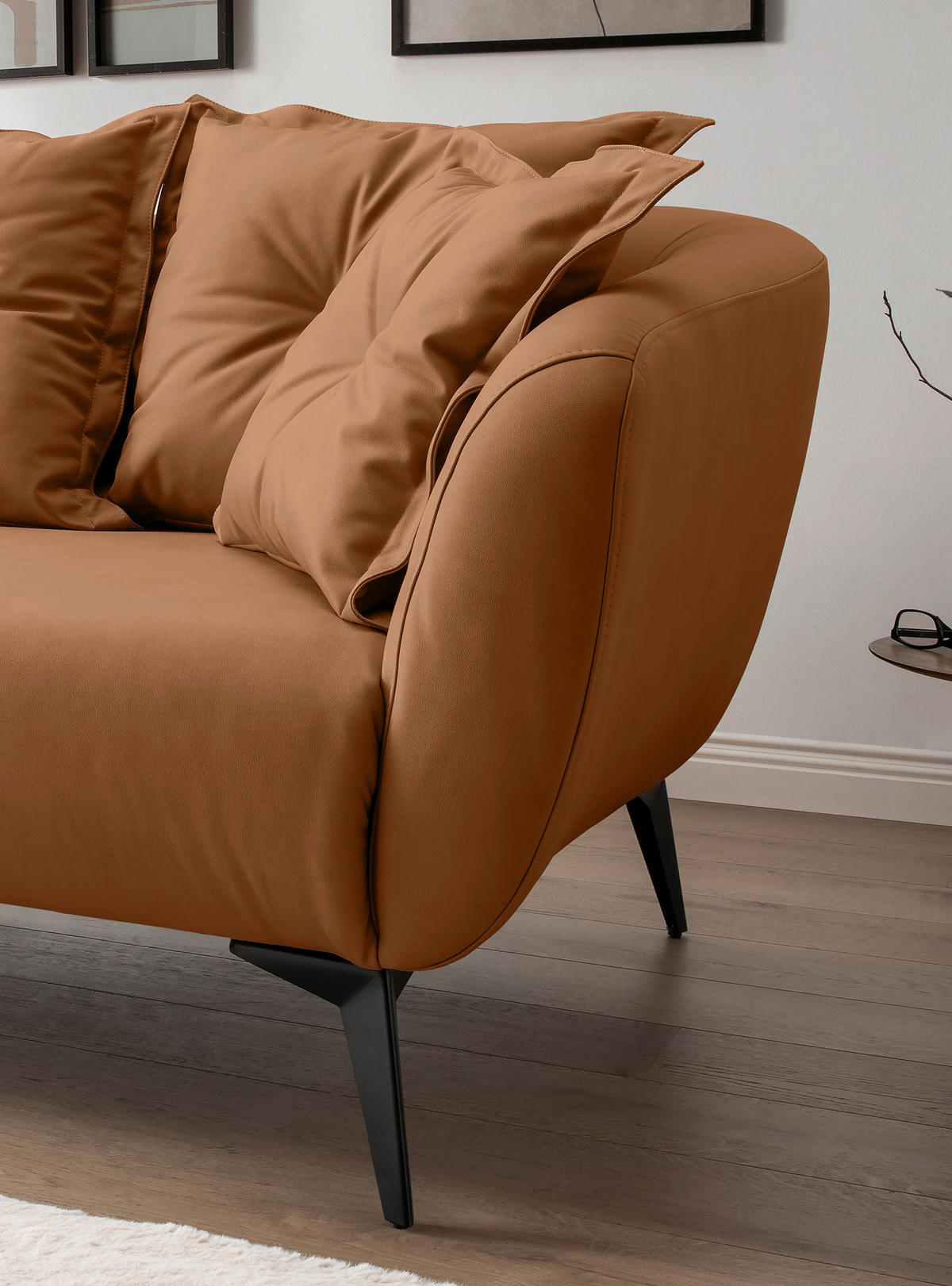 3-SITZER-SOFA in Lederlook Cognac  - Cognac/Schwarz, Modern, Textil/Metall (236/94/103cm) - Livetastic