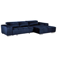 ECKSOFA Dunkelblau Velours Kopfteilverstellung  - Silberfarben/Dunkelblau, KONVENTIONELL, Textil/Metall (307/186cm) - Livetastic