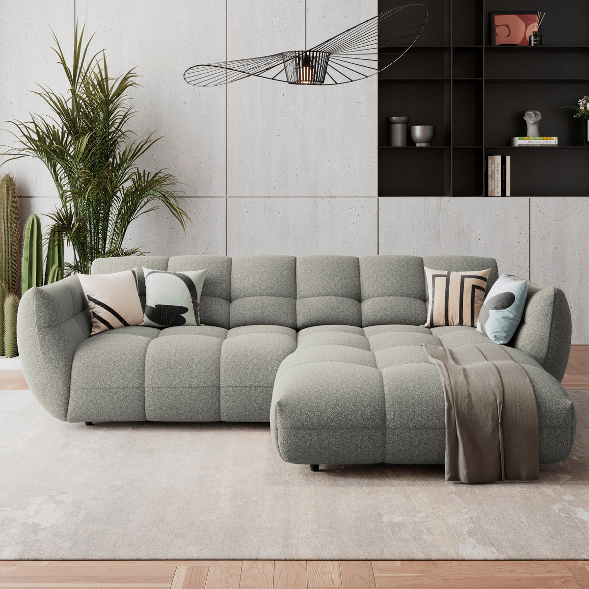 ECKSOFA Chenille Grau  - Schwarz/Grau, Trend, Kunststoff/Textil (280/178cm) - MID.YOU