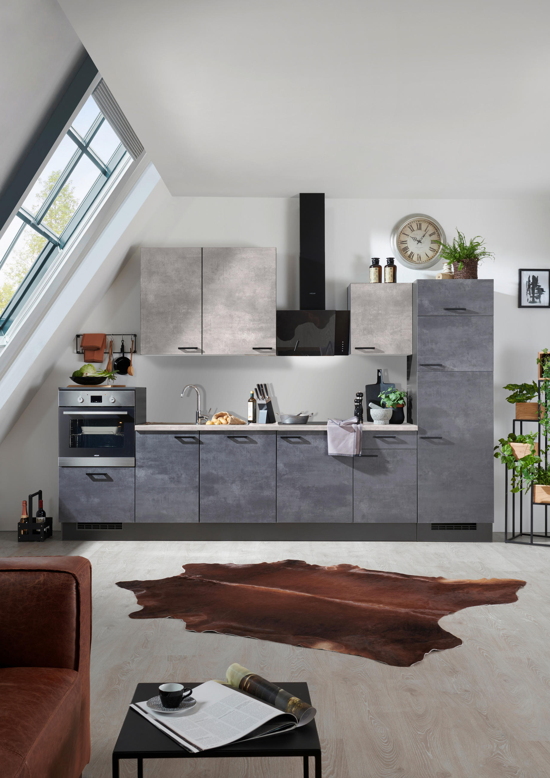 KÜCHENLEERBLOCK 340 cm   in Graphitfarben, Grau  - Schwarz/Graphitfarben, Design, Holzwerkstoff/Metall (340cm) - Xora