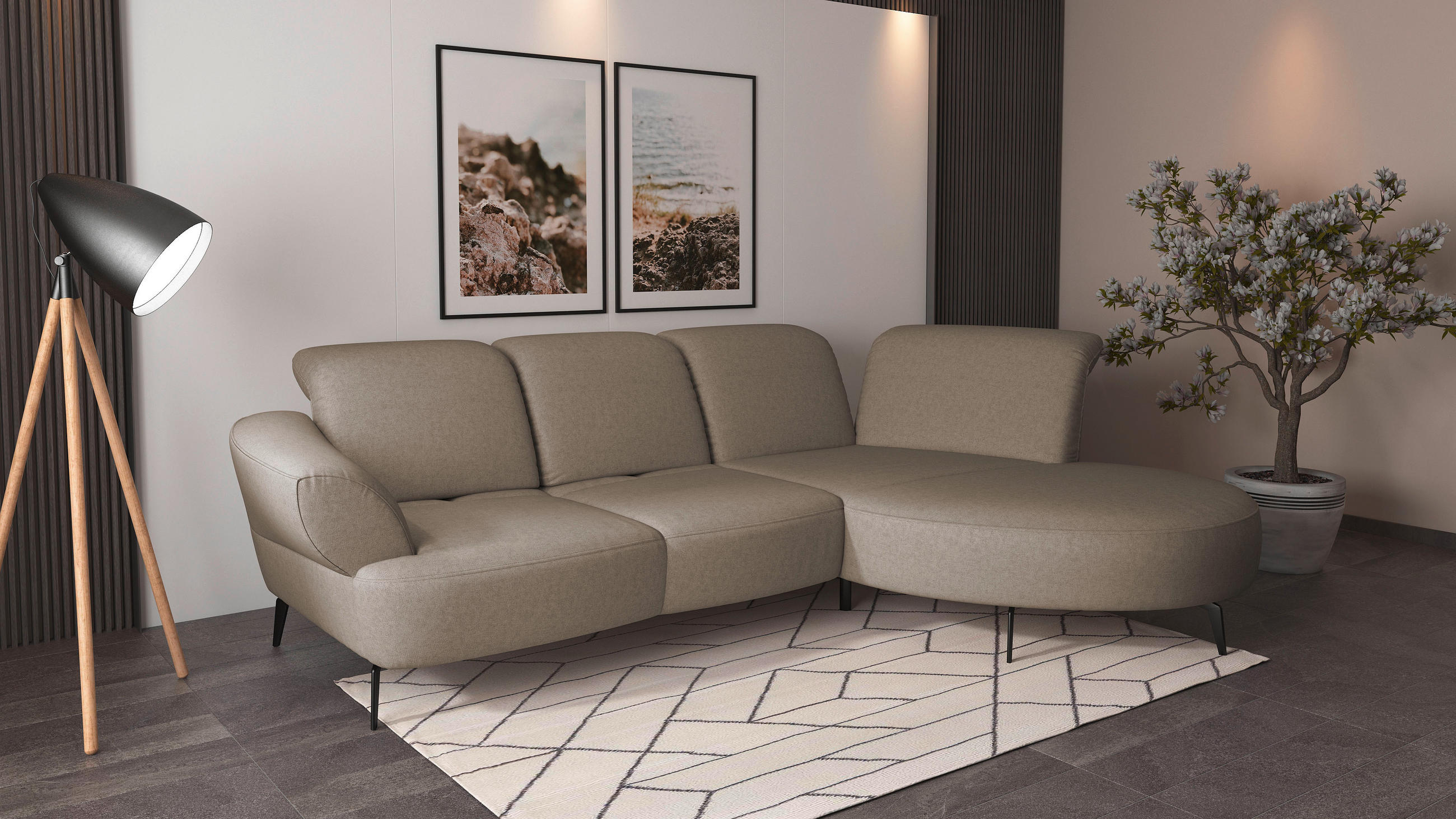 ECKSOFA in Flachgewebe Taupe  - Taupe/Schwarz, Modern, Textil/Metall (313/208cm) - Sit & More