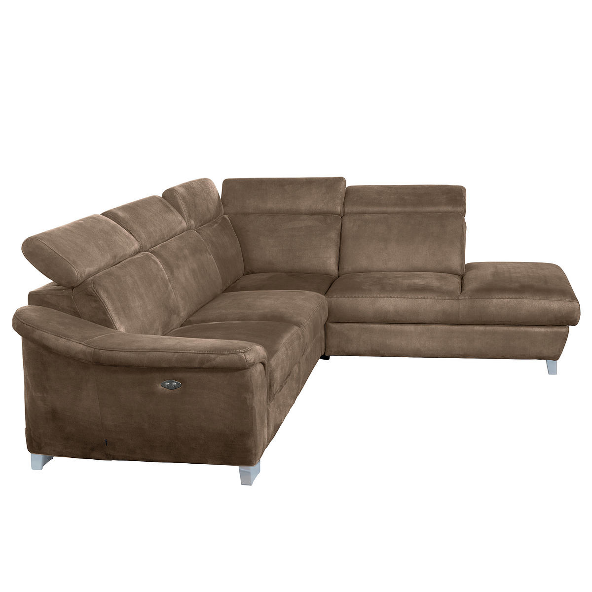 ECKSOFA Braun Mikrofaser Rücken echt, Relaxfunktion, Kopfteilverstellung  - Chromfarben/Braun, Design, Textil/Metall (238/276cm) - Livetastic