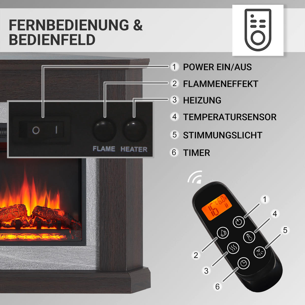 ELEKTROKAMIN - Dunkelbraun, Basics, Holzwerkstoff/Metall (92/92/58cm)