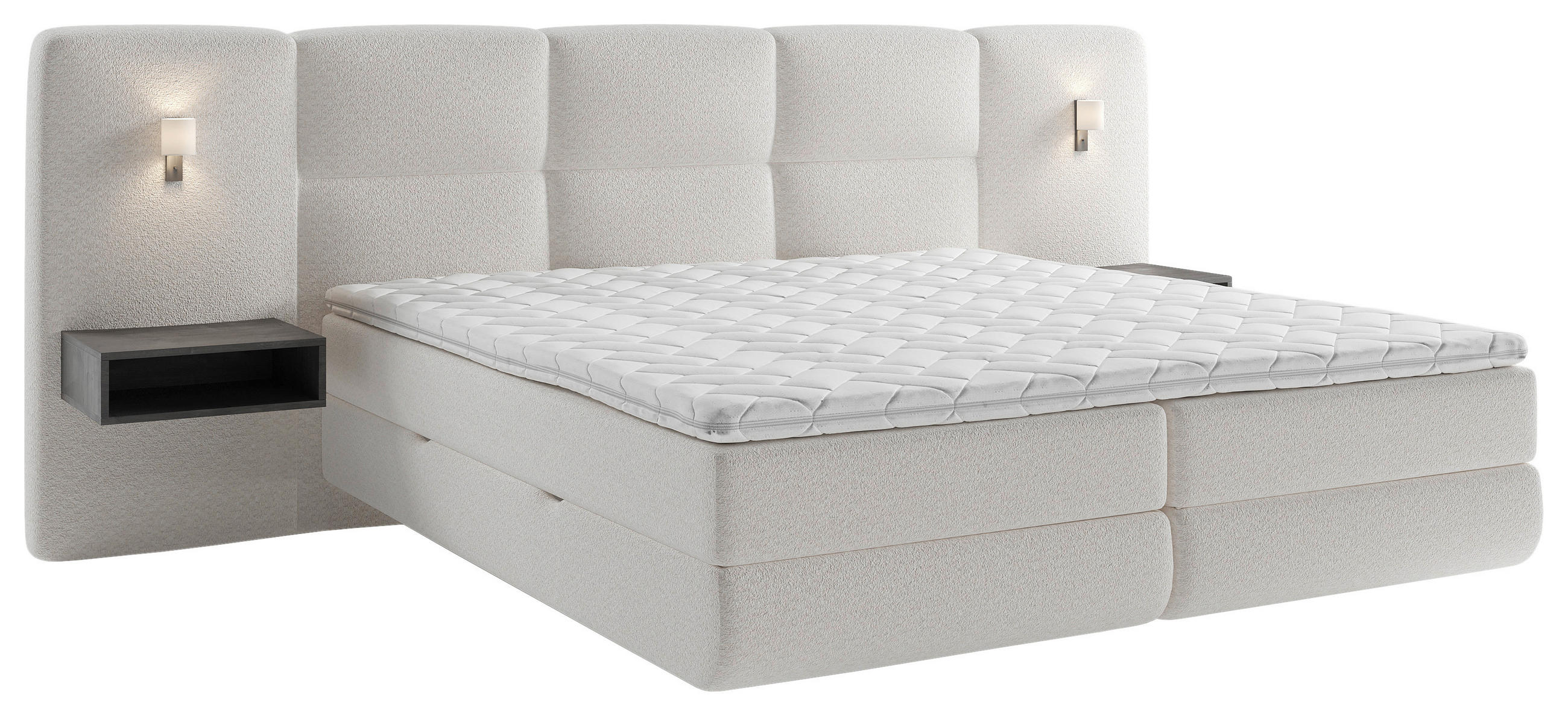 BOXSPRINGBETT 180/200 cm,  in Naturfarben, Beleuchtung, Bettkasten, Topper, Matratzen, H3 = fest  - Schwarz/Naturfarben, Basics, Holz/Holzwerkstoff (180/200cm) - Esposa