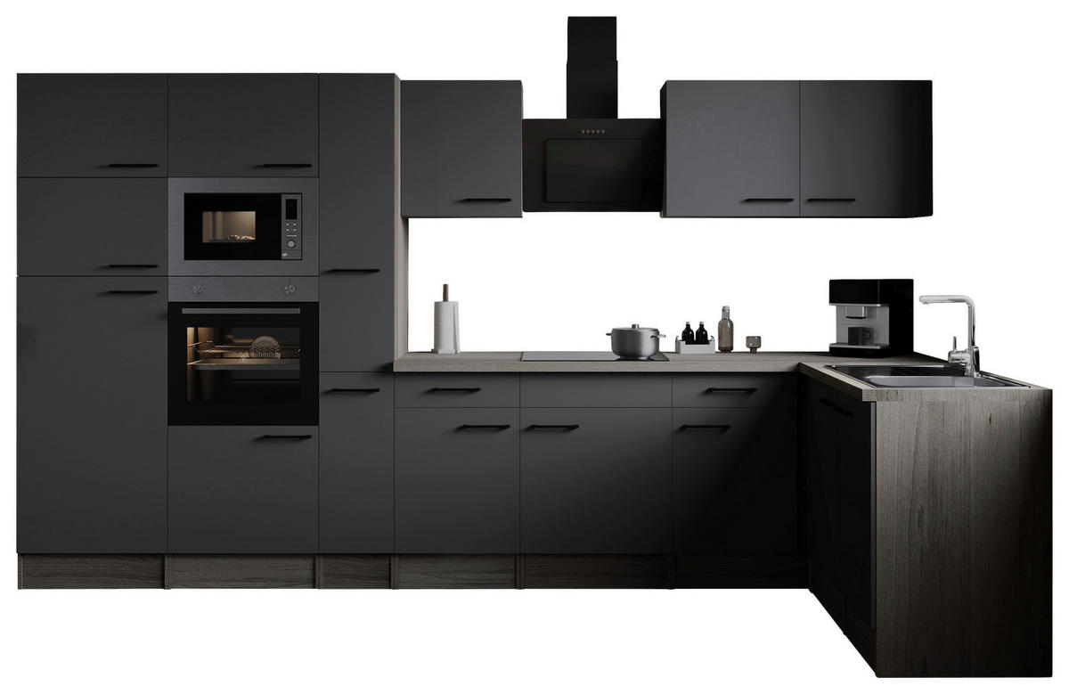 HÖRNKÖK 370/172 cm  i grå, ekfärgad  - svart/grå, Design, metall/trämaterial (370/172cm) - Respekta