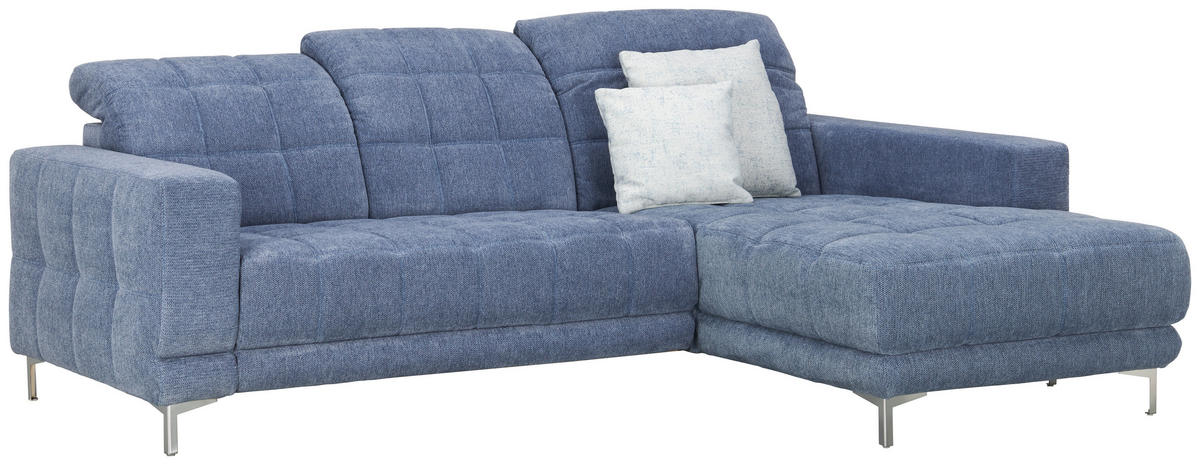 ECKSOFA in Webstoff Blau  260/187 cm  - Chromfarben/Blau, Design, Textil/Metall (260/187cm) - Xora