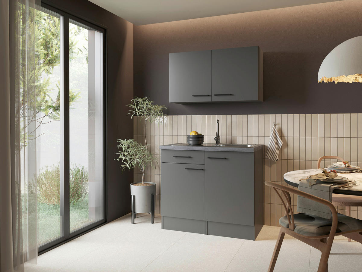 MINIKÜCHE 100 cm   in Grau  - Schwarz/Grau, Trend, Holzwerkstoff/Metall (100cm) - Respekta