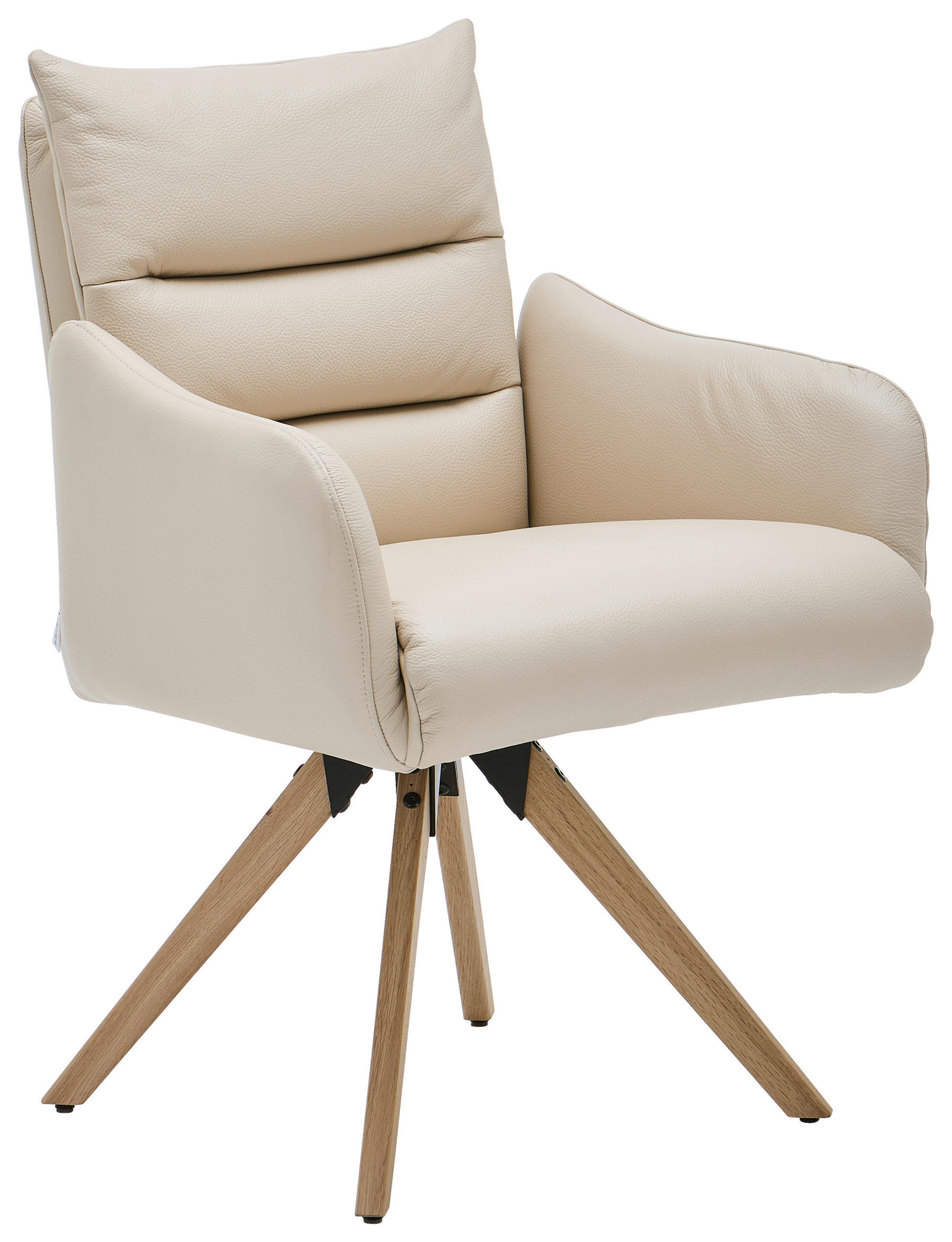 ARMLEHNSTUHL  in Echtleder pigmentiert  - Eichefarben/Beige, Design, Leder/Holz (59/85/67cm) - Welnova