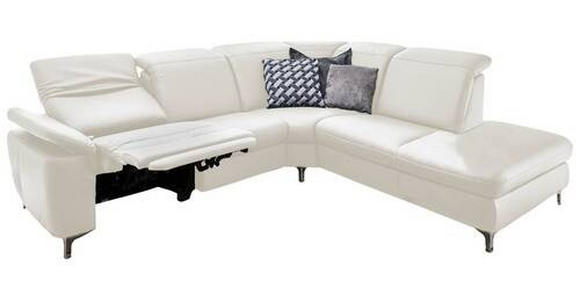 ECKSOFA in Echtleder Weiß  - Alufarben/Weiß, Design, Leder/Metall (242/289cm) - Cantus