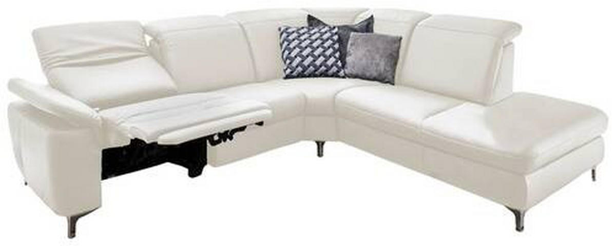ECKSOFA in Echtleder Weiss  - Weiss/Alufarben, Design, Leder/Metall (242/292cm) - Cantus