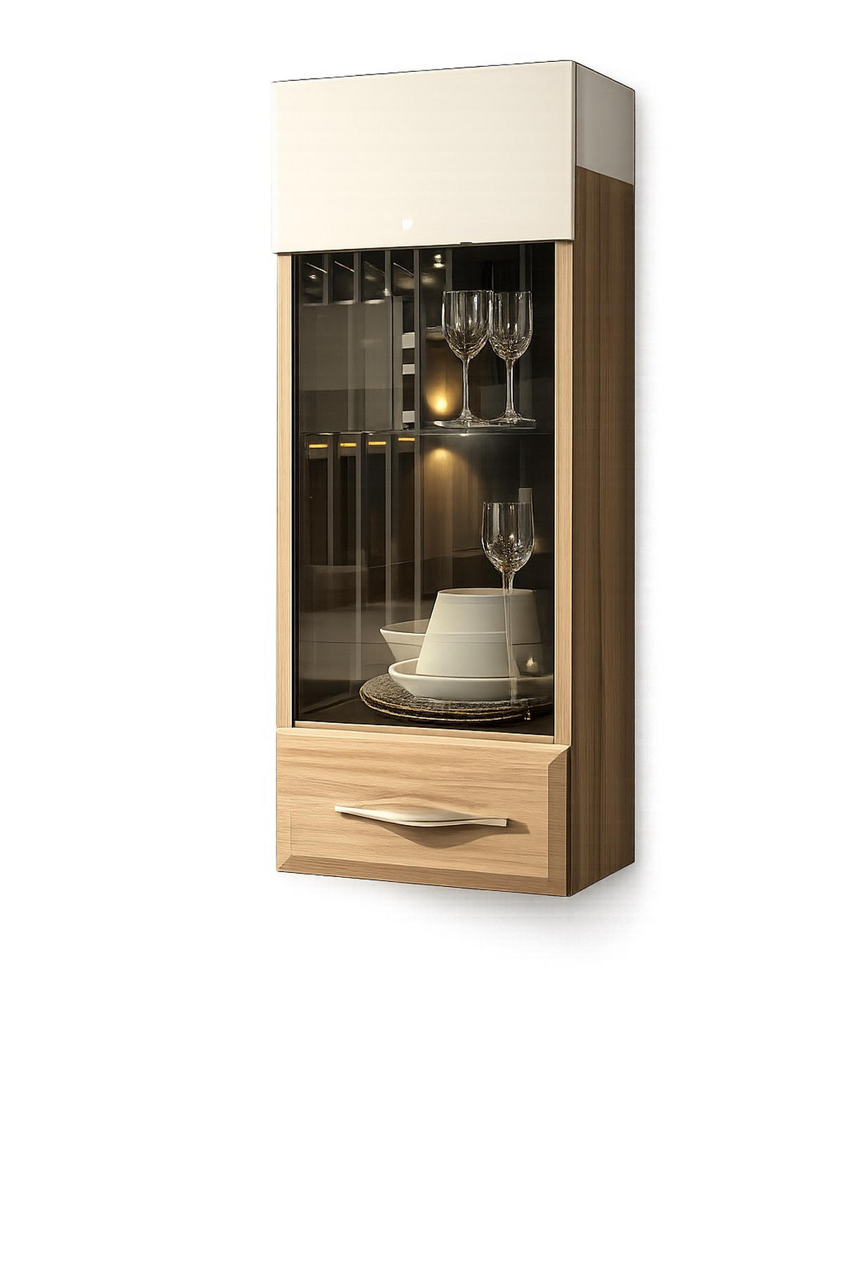 VISEČA VITRINA, bež - bež, Design, kovina/umetna masa (35/115/30cm) - Hom`in