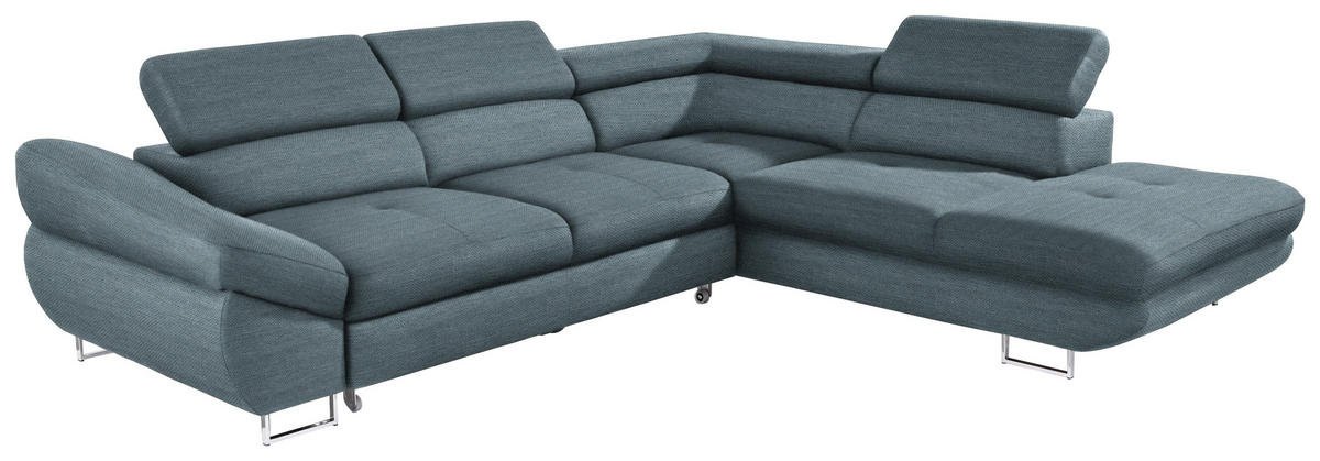 ECKSOFA in Webstoff Blaugrau  - Blaugrau, Design, Textil/Metall (280/235cm) - Hom`in