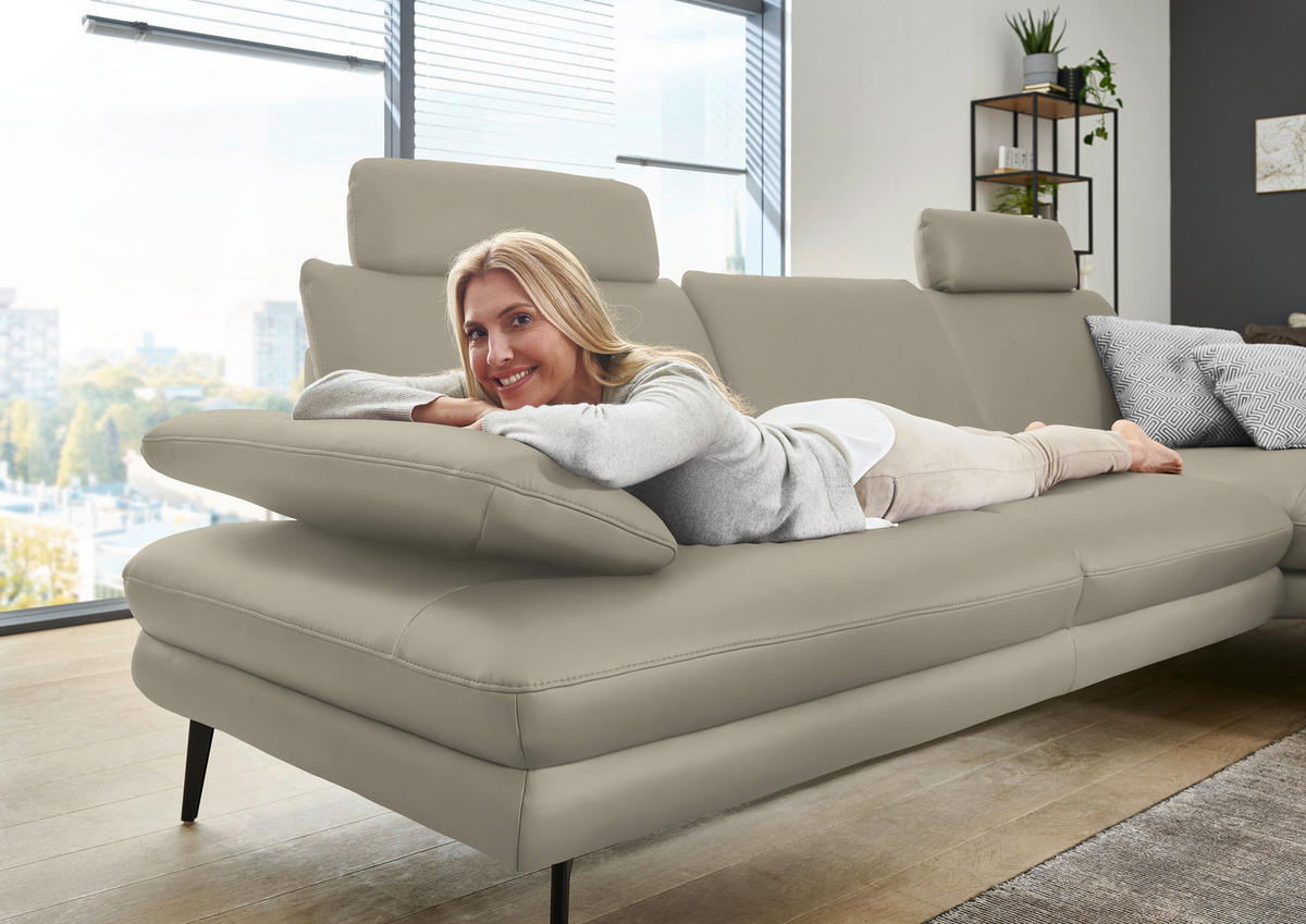 ECKSOFA in Echtleder Ecru  - Ecru/Schwarz, Design, Leder/Metall (310/180cm) - Dieter Knoll