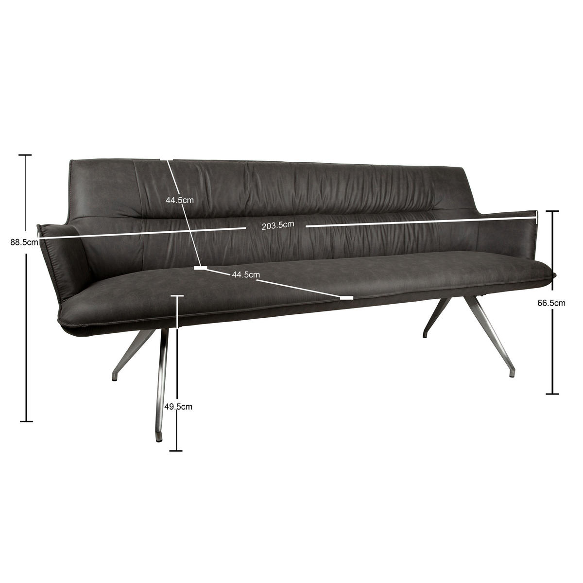 SITZBANK 203,5/88,5/62,5 cm Mikrofaser Edelstahlfarben, Dunkelgrau  - Edelstahlfarben/Dunkelgrau, Design, Textil/Metall (203,5/88,5/62,5cm) - Novel