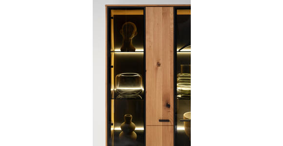 VITRINE  in furniert, massiv Balkeneiche Anthrazit, Eichefarben - Eichefarben/Anthrazit, Natur, Glas/Holz (100/190/37cm) - Linea Natura