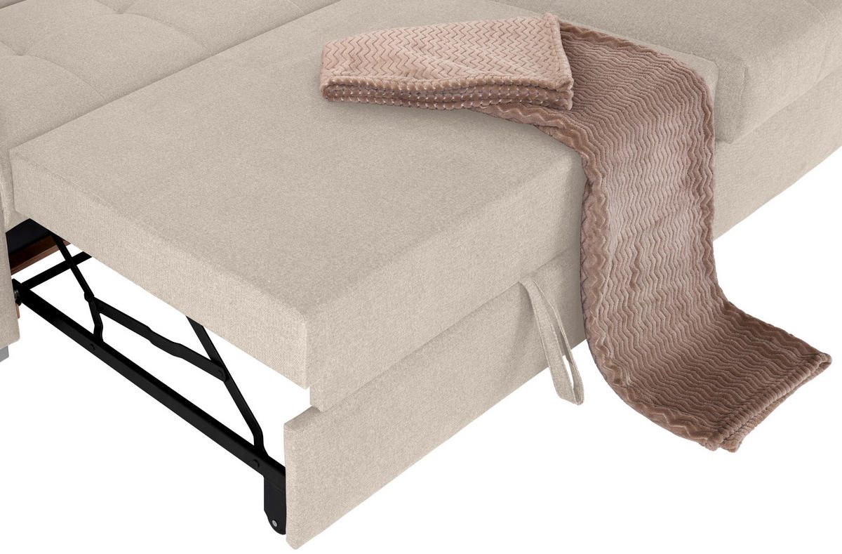 ECKSOFA in Velours Beige  - Beige/Silberfarben, Design, Holz/Textil (292/183cm) - Livetastic