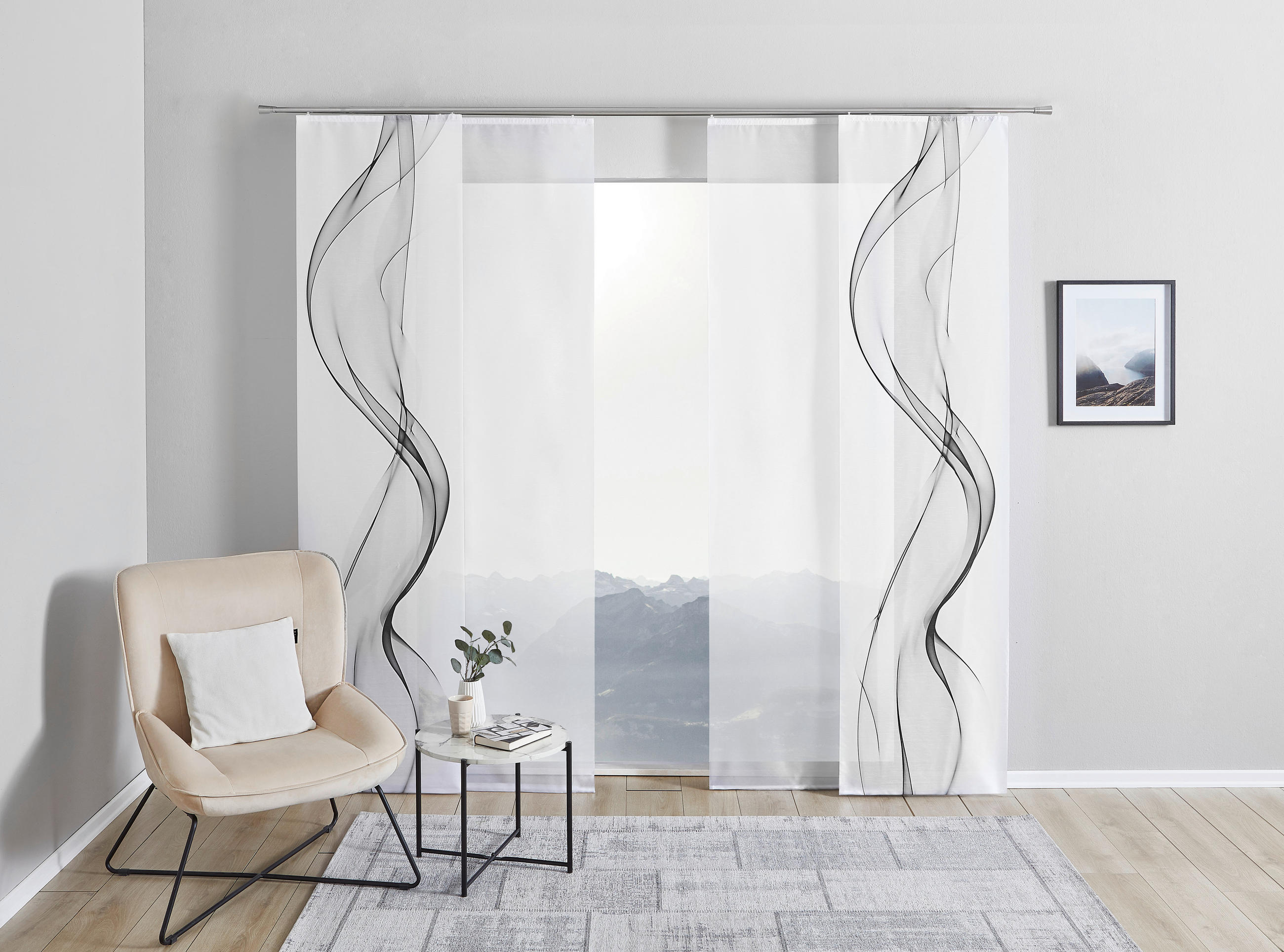 FLÄCHENVORHANG  4 Stück  halbtransparent   60/245 cm  - Weiß/Grau, Design, Textil (60/245cm) - Novel