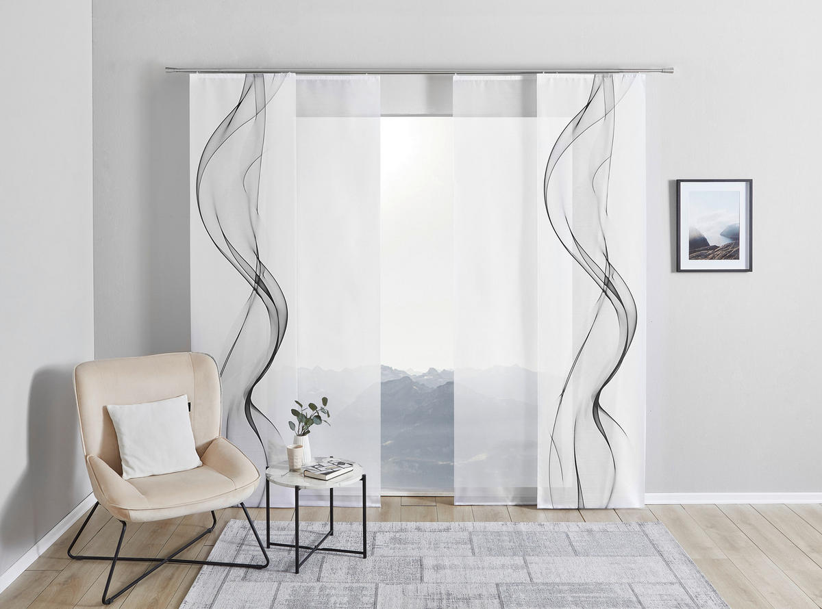 FLÄCHENVORHANG  4 Stück  halbtransparent   60/245 cm  - Weiß/Grau, Design, Textil (60/245cm) - Novel