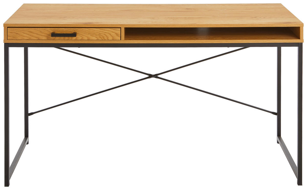 SCHREIBTISCH 140/58/76 cm  in Wildeiche  - Wildeiche/Schwarz, MODERN, Holzwerkstoff/Metall (140/58/76cm) - Carryhome