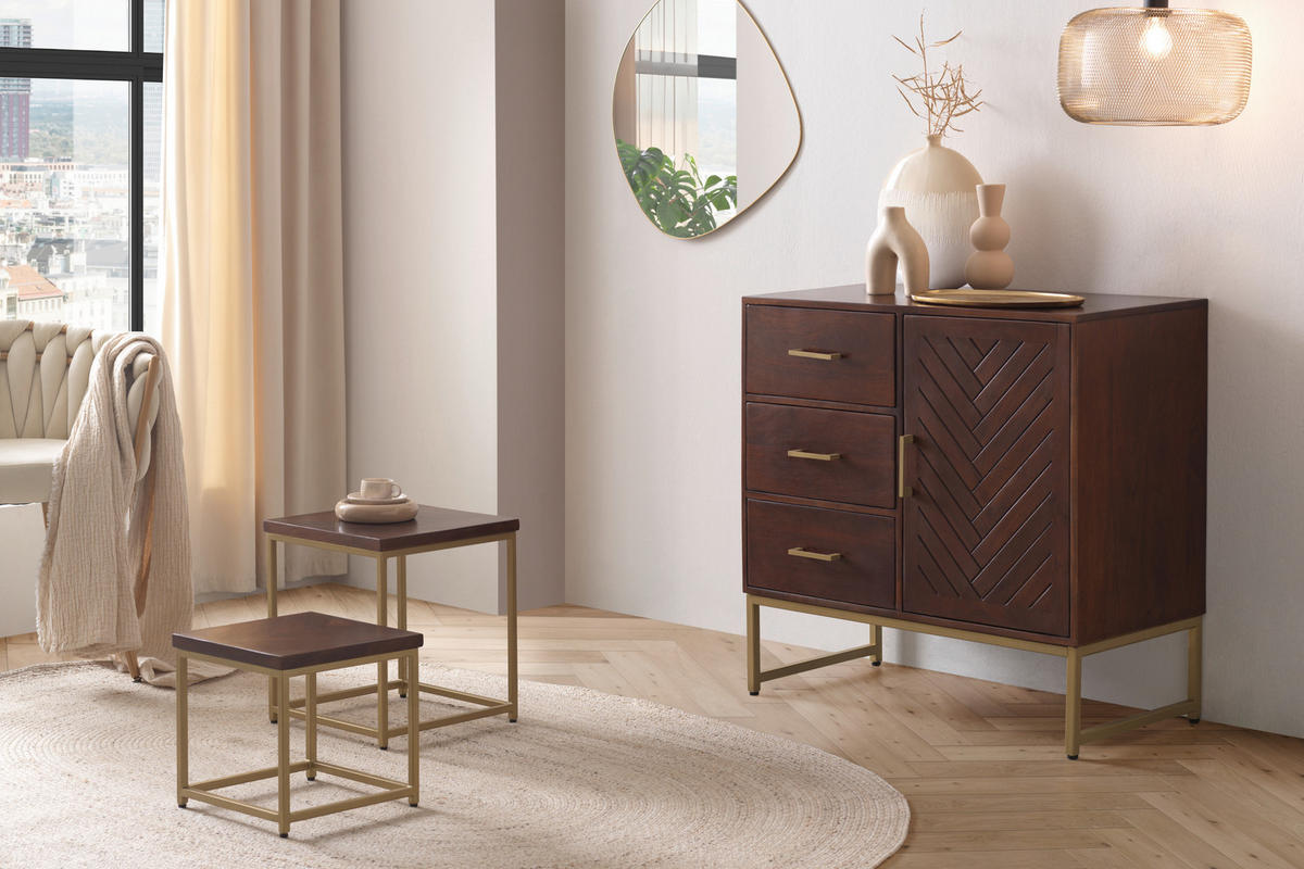 BEISTELLTISCHSET in Holz, Metall  - Goldfarben/Walnussfarben, Design, Holz/Metall (36/31/40/30/36/31cm) - MID.YOU