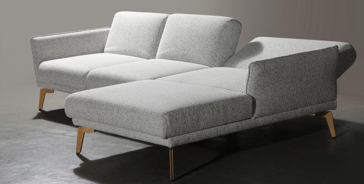 ECKSOFA Creme, Hellgrau Flachgewebe  - Eichefarben/Creme, Design, Holz/Textil (289/164cm) - Valnatura