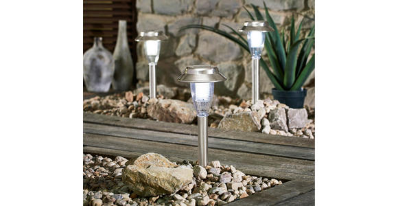 3er LED-Solarleuchtenset - Klar/Edelstahlfarben, Design, Kunststoff/Metall (15/43,5cm) - Boxxx