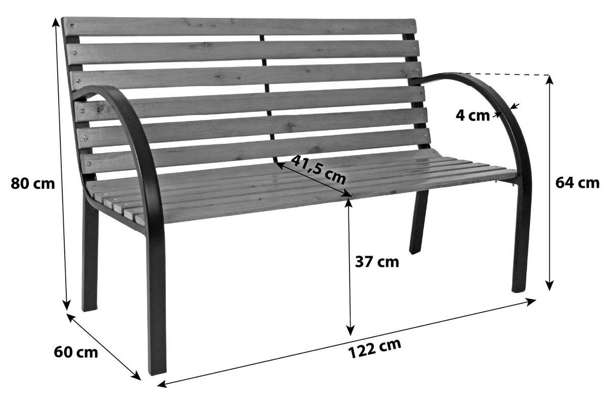 GARTENBANK 122/80/60 cm  in Braun, Naturfarben, Schwarz  - Schwarz/Braun, Basics, Holz/Metall (122/80/60cm) - Gardenson